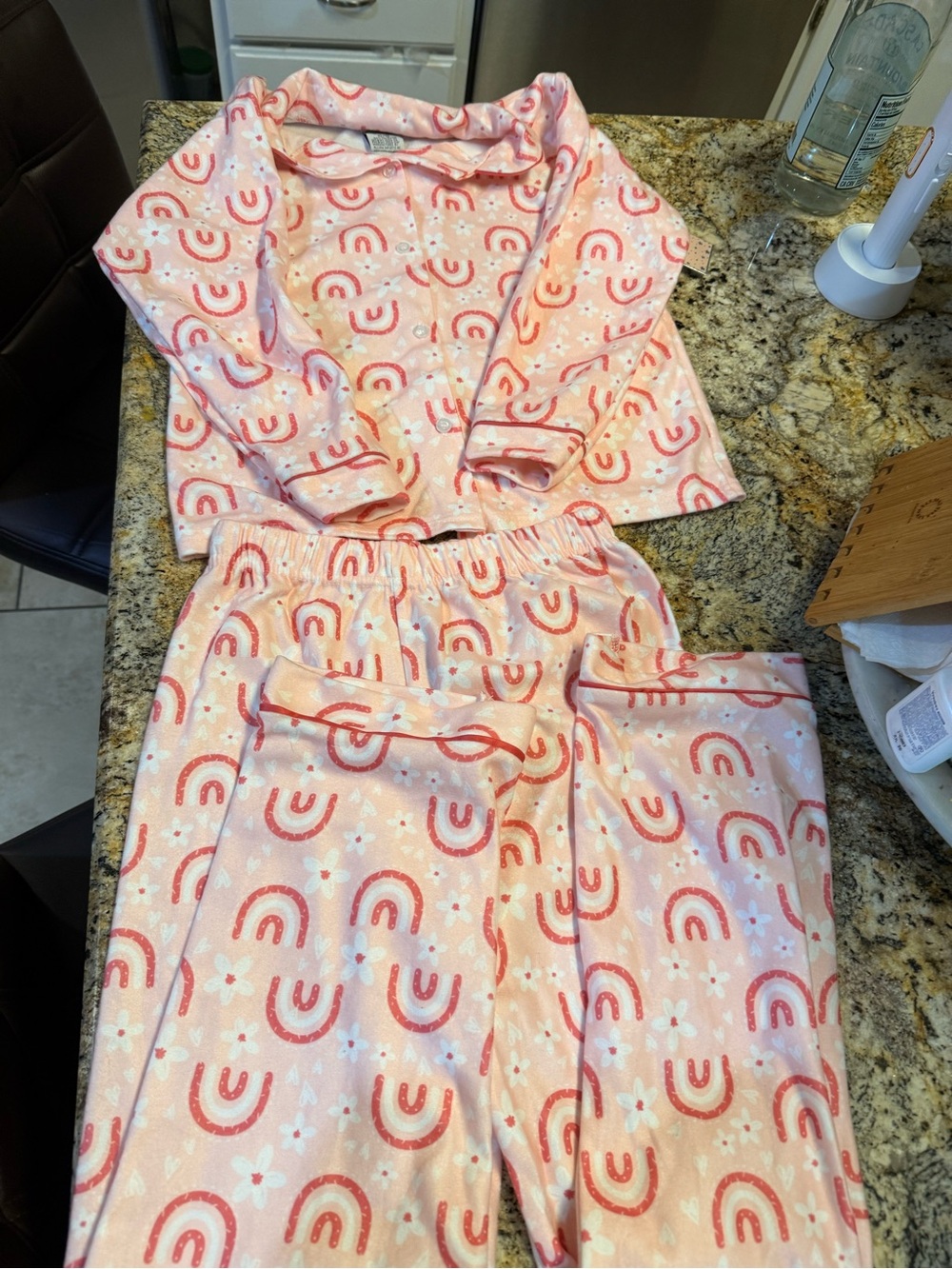 Sweet N Sassy Kids Pink Rainbow Print Pajama Set L(10-12)